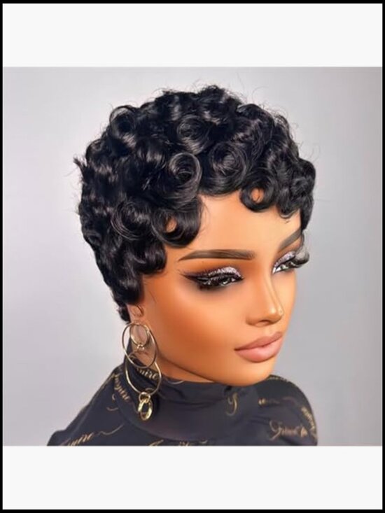 Short Pixie Cut Wig Human Hair Finger Wave Style Pin Curls Glueless Daily Wear main image 4